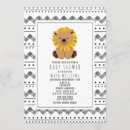 ライオンの黒と白の模様のベビーシャワー 招待状