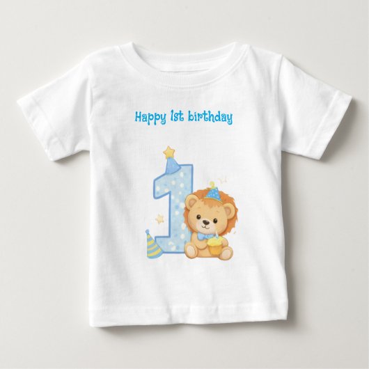 ライオンの1歳誕生日Tシャツ ベビーTシャツ (正面)
