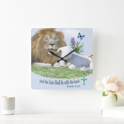 ライオンは仔ヒツジと一緒に寝る スクエア壁時計 (ホーム)