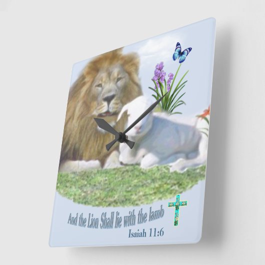 ライオンは仔ヒツジと一緒に寝る スクエア壁時計 (傾斜)
