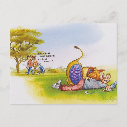 ライオンをなめる ポストカード (正面)