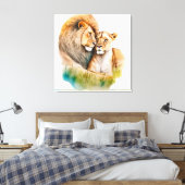 ライオンを愛するオスとメスのライオン キャンバスプリント (インサイチュ (寝室))