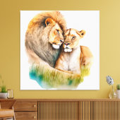 ライオンを愛する雄と雌のライオン キャンバスプリント (インサイチュ (リビング))