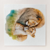 ライオンを愛する雄と雌のライオン ジグソーパズル (横)