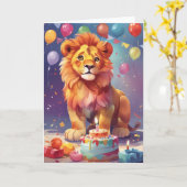 ライオンアットカラフルお祝いパーティー カード (黄色い花)