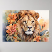 ライオンイン開花素晴らし穏やかな野生動物 ポスター (正面)