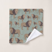 ライオンエキゾチック動物のパターンセージ緑 バスタオルセット (ウォッシュタオル)