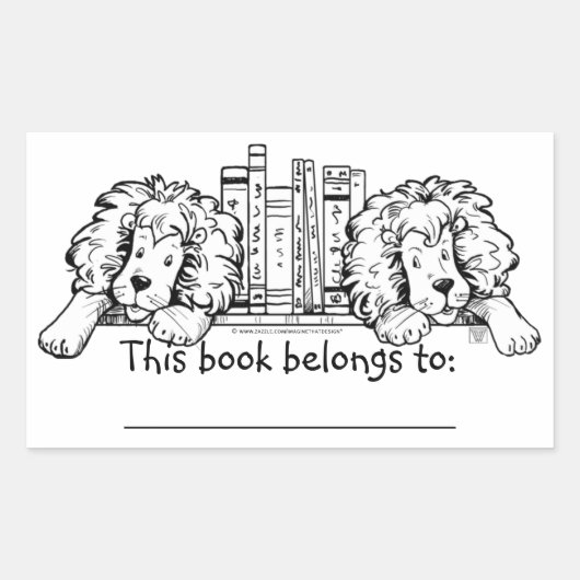 ライオンエンドパーソナライズされた蔵書票 長方形シール (正面)
