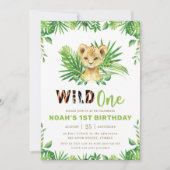 ライオンカブジャングルサファリグリーンボーイ1st誕生日 招待状 (正面)