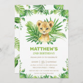 ライオンカブジャングルトロピカルグリーンリーバースデーパーティー 招待状 (正面/裏面)