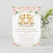 ライオンカブス赤面ピンクフローラツインズベビーシャワー 招待状 (スタンド正面)