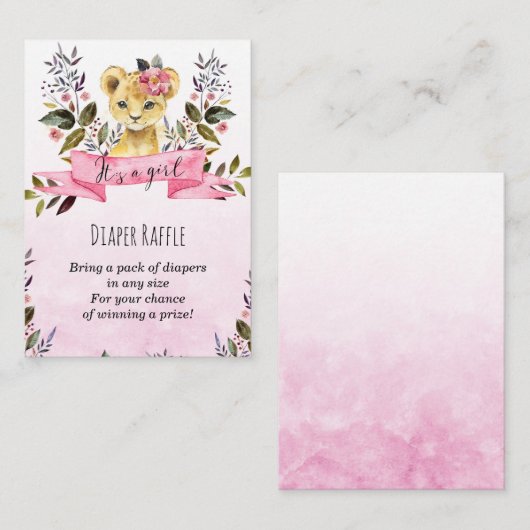 ライオンカブピンクの女の子おむつラッフルエンクロージャカード エンクロージャーカード (正面/裏面)