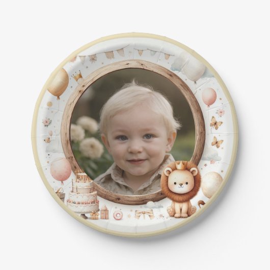 ライオンカブフォトフレーム子供への誕生日パーティー ペーパープレート (正面)