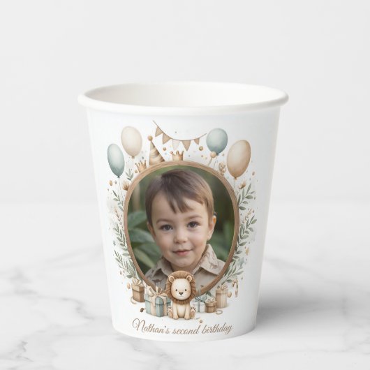ライオンカブフォトフレーム子供への誕生日パーティー 紙コップ (正面)