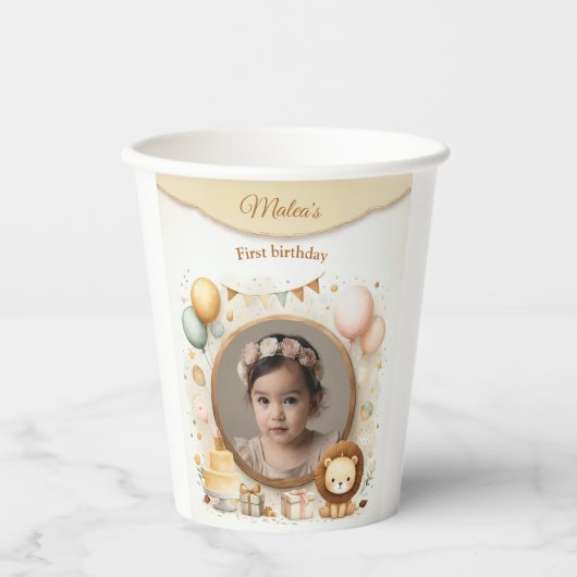 ライオンカブフォトフレーム子供への誕生日パーティー 紙コップ (正面)