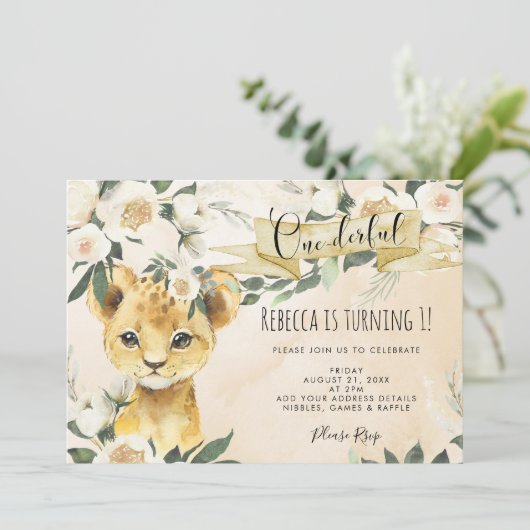 ライオンカブフローラ1歳の誕生日の招待状 招待状 (スタンド正面)