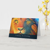 ライオンカラフルヘッドポートレート油彩誕生日 カード (黄色い花)