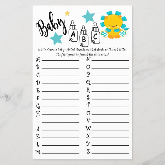 ライオンカラフルABCベビーシャワーゲームカード チラシ (正面)