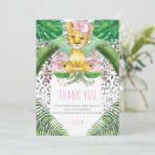 ライオンガールイラストレーションサファリ誕生日Iバプテスマ サンキューカード (スタンド正面)