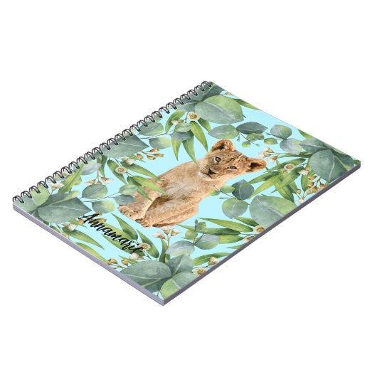 ライオンクブカワイイティール（緑がかった色）ジャングルグリーンフォレスト ノートブック (左側)