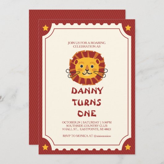 ライオンクブ誕生日バッシュ:お洒落パーティの招待状 招待状 (正面/裏面)