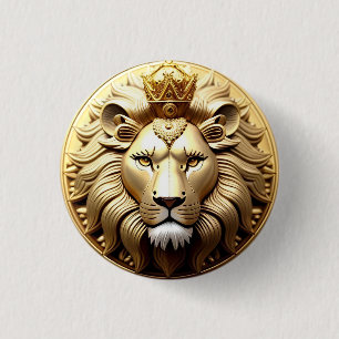 🦁 ライオンクラウンエンブレムボタン ゴールド レオ ギフト ✨ 缶バッジ