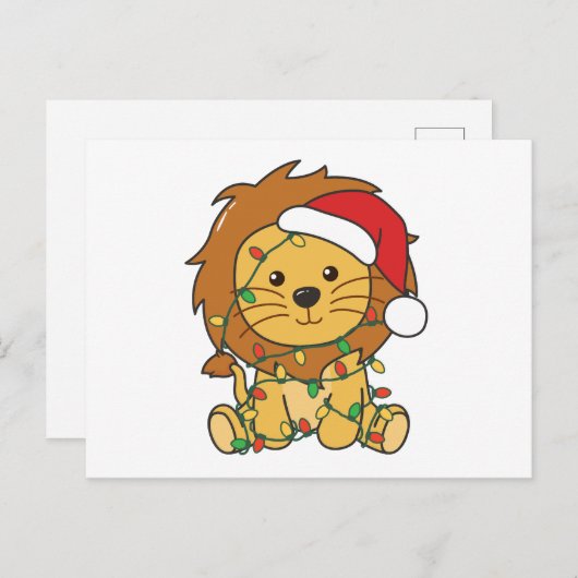 ライオンクリスマスウィンターアニマルズホリデーライオン シーズンポストカード (正面/裏面)