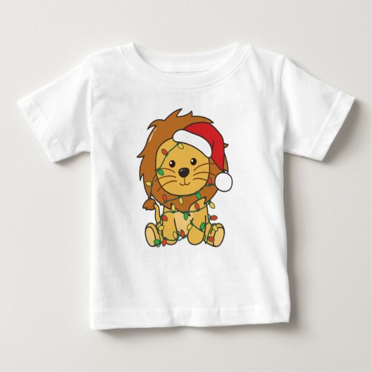 ライオンクリスマスウィンターアニマルズホリデーライオン ベビーTシャツ (正面)