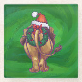 ライオンクリスマスオングリーン ガラスコースター (正面)