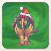 ライオンクリスマスオングリーン スクエアペーパーコースター (正面)