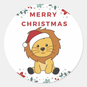 ライオンクリスマススノーアニマルズクラシックライオンズR ラウンドシール