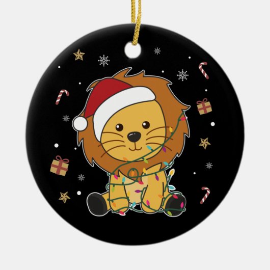 ライオンクリスマススノーウィンターアニマルズライオンズセラミックO セラミックオーナメント (正面)