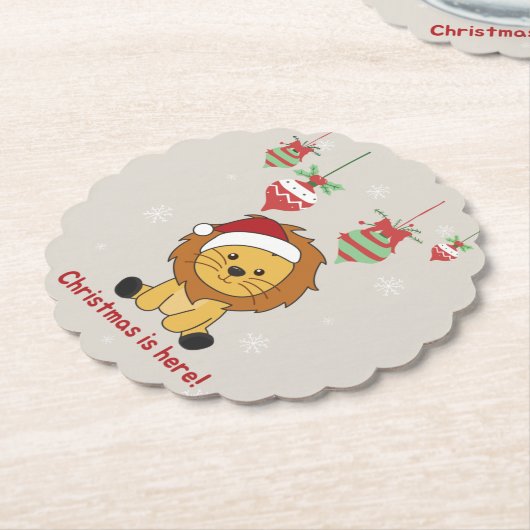 ライオンクリスマススノーウィンターアニマルズライオンズ紙Coa ペーパーコースター (アングル)