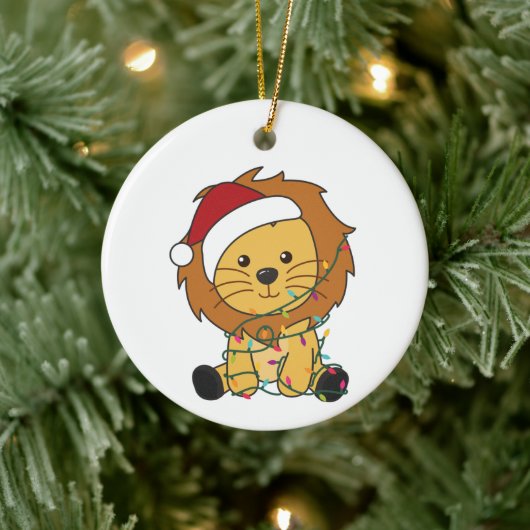 ライオンクリスマススノーウィンターアニマルライオンアダルトクロ セラミックオーナメント (ツリー)