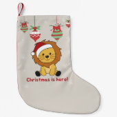 ライオンクリスマス雪の冬の動物ライオンズスモールチャール スモールクリスマスストッキング (正面)