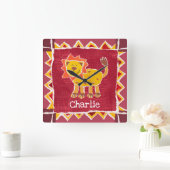 ライオンコラージュパーソナライズされたプリント スクエア壁時計 (ホーム)