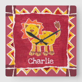 ライオンコラージュパーソナライズされたプリント スクエア壁時計