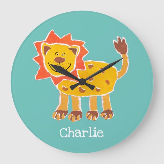 ライオンコラージュパーソナライズされたプリント ラージ壁時計 (正面)