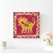 ライオンコラージュプリントジャングルサファリテーマ スクエア壁時計 (ホーム)