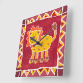 ライオンコラージュプリントジャングルサファリテーマ スクエア壁時計 (傾斜)