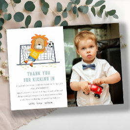 ライオンゴールキーパーサッカーの写真誕生日を蹴ろう サンキューカード