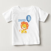 ライオンサファリジャングルブルー男の赤ちゃん誕生日 ベビーTシャツ (正面)