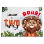 ライオンサファリツワイルド子供の誕生日パーティー ラージペーパーバッグ (正面)