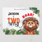 ライオンサファリツワイルド子供の誕生日パーティー 招待状 (正面/裏面)