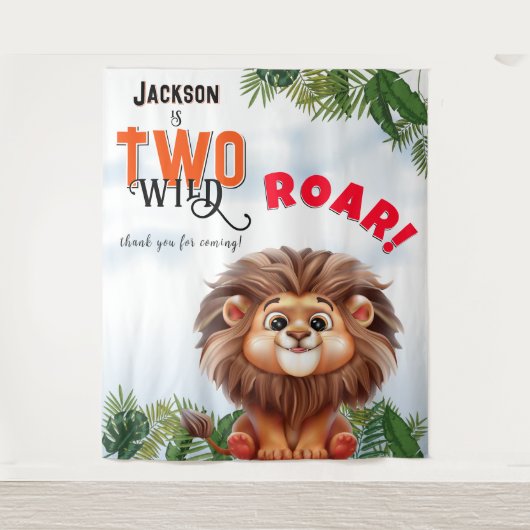 ライオンサファリツーワイルド子供の誕生日背景 タペストリー (正面)