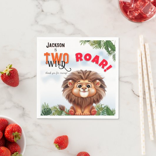 ライオンサファリツーワイルド子供の誕生日 スタンダードカクテルナプキン (インサイチュ)