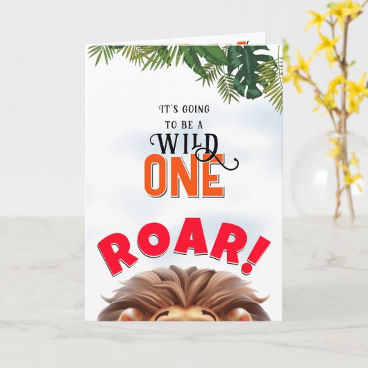 ライオンサファリワイルドワンキッズファースト誕生日 カード (黄色い花)