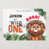 ライオンサファリワイルドワン子供の誕生日パーティー 招待状 (正面/裏面)