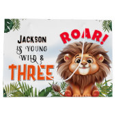 ライオンサファリワイルド&スリー子供の誕生日パーティー ラージペーパーバッグ (裏面)