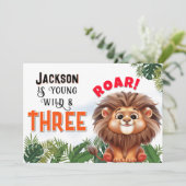 ライオンサファリワイルド&スリー子供の誕生日パーティー 招待状 (スタンド正面)